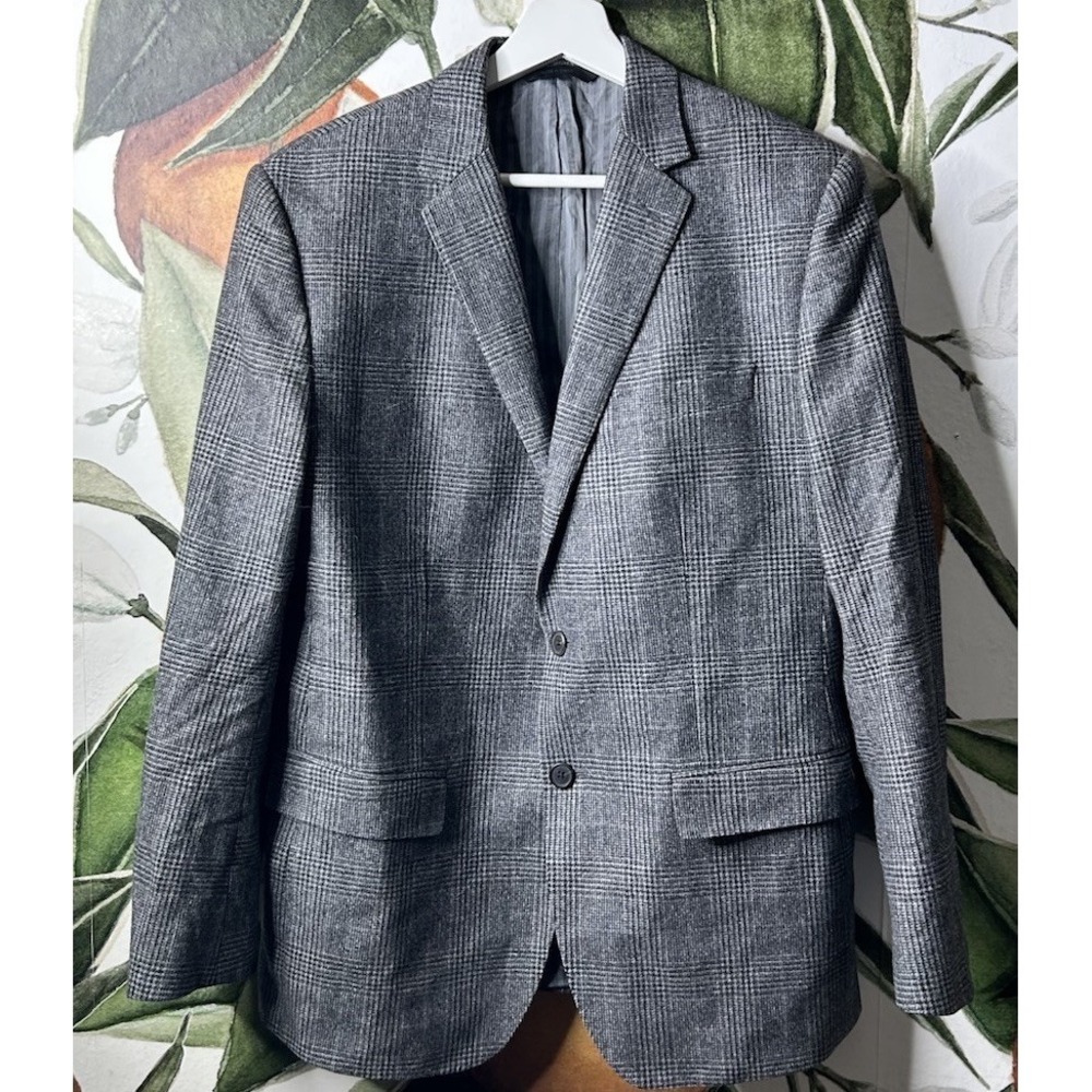 Banana Republic 40S Vitale Barberis Super 100s Wool Plaid‎ Gray Jacket Blazer